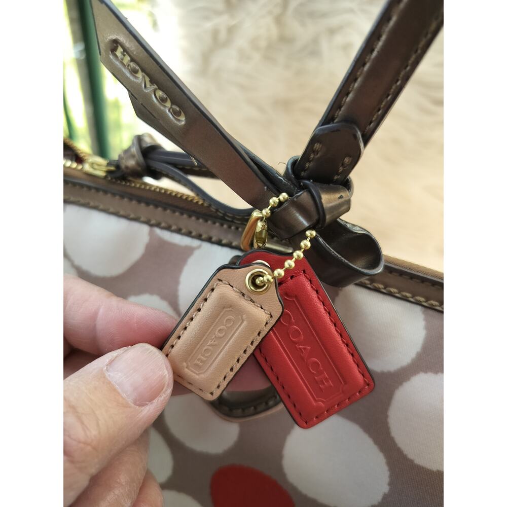 5249) Coach Poppy Polkadot Watercolor Shoulder Tote Bag Leather Trim E1320-25124 - Picture 3 of 12